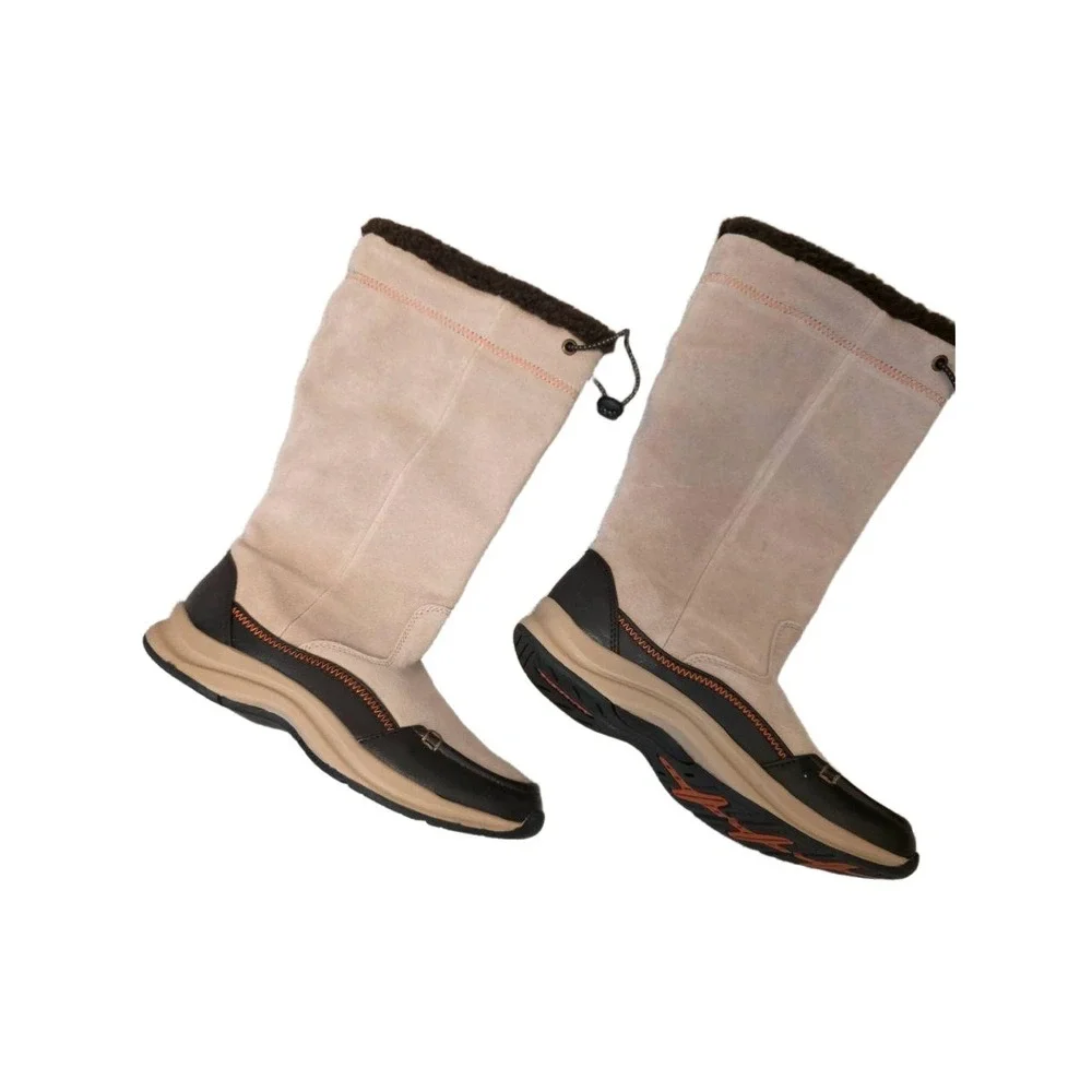 Lands' End‎ Light Beige Tan Faux Fur Drawstring Winter Boots 6B